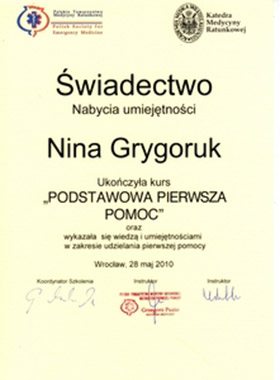 Nina Grygoruk – dyplom